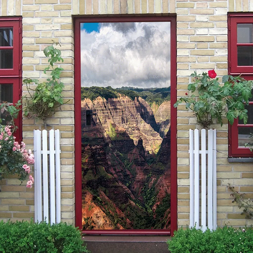 2pcs Grand Canyon Landscape Wall Stickers Natural Mountain Scenery Home Decor Decals Removable Self-Adhesive Mural for Living Room Bedroom Office Waterproof Eco-Friendly Home Decoration Art