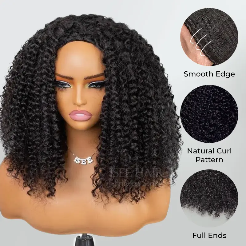 ISEE HAIR 250% Kinky Curly Wear Go Half Wig Invisible Hairline 150% & 180% Glueless Human Hair Wigs With Draw-strings No Lace Seamless Blend Flip Over Wig Updo Down Style Beginner-friendly #TikTokShopFallDealsForYou