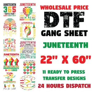 Premade Juneteenth DTF Transfer Gangsheet 22x60 – Ready to Press Freedom Day Heat Transfer for Shirts, African American Pride Gang Sheet for T-Shirts, Crafts, and Celebration Apparel