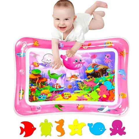 Inflatable Tummy Time Water Play Mat for Infants, Premium Air & Water Fill Design with Colorful Seabed Patterns & Cute Marine Animals, Portable Baby Toy for Sensory Development, Summervibes