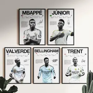 Mbappe Bellingham Vini Jr Valverde Trent Poster, Real Madrid Wall Print, Soccer Star Room Decor Gift