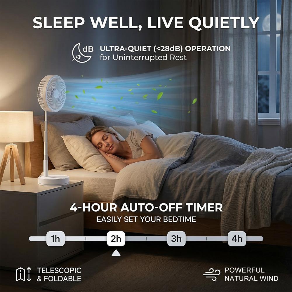 [Flash Sale]Foldable USB-Powered Desk Fan - 360° Rotation, 3 Speed Settings, 8000mAh Ultra-Long Battery Life, 105cm Max Height, Quiet Operation, Portable Oscillating Fan for Bedrooms, Offices