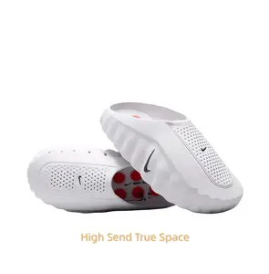 White Mule Slides, Red Cushioning Massage Outsole, Perforated Upper, Pre-Game Recovery Tech Slides