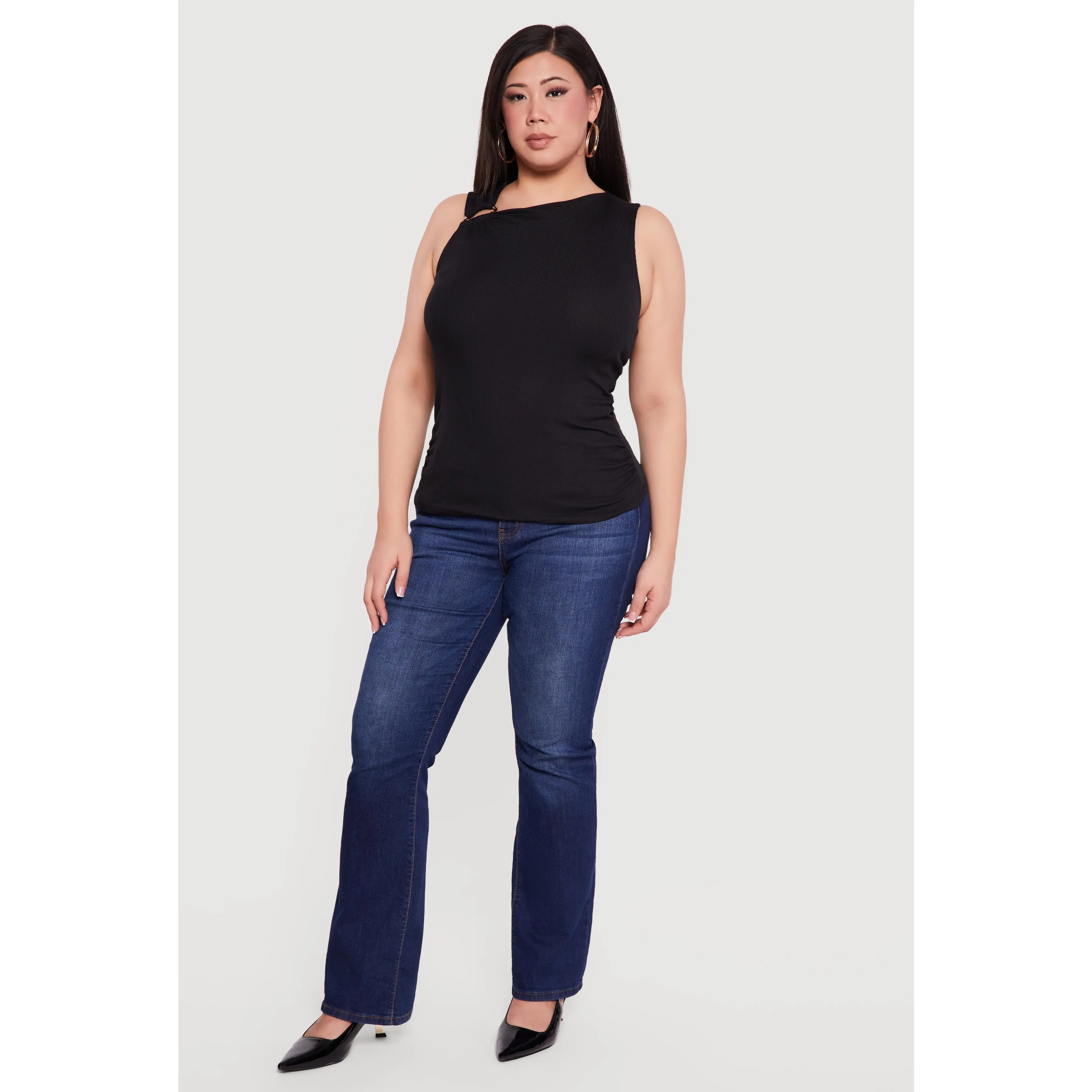Plus Size Metallic Detail Asymmetrical Ruched Side Top