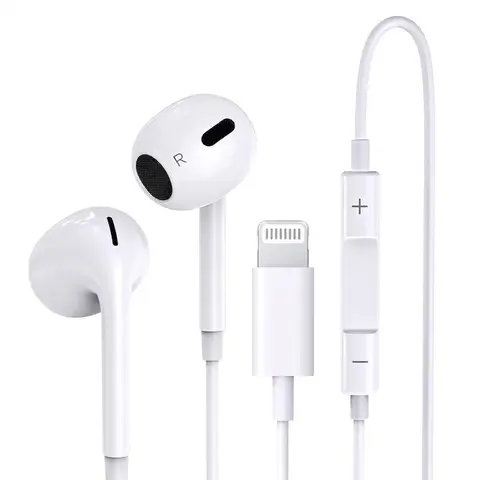 Wired Earphones for iPhone Earbuds with Lightning Connector Plug&Play Built-in Microphone & Noise Isolating Headset for Music/Calls/Gaming Compatible with Phone 14/13/12/11/XR/XS/X/8/SE/Pro/Pro Max Ear Buds Corded ，Durable White Corded Ear Buds
