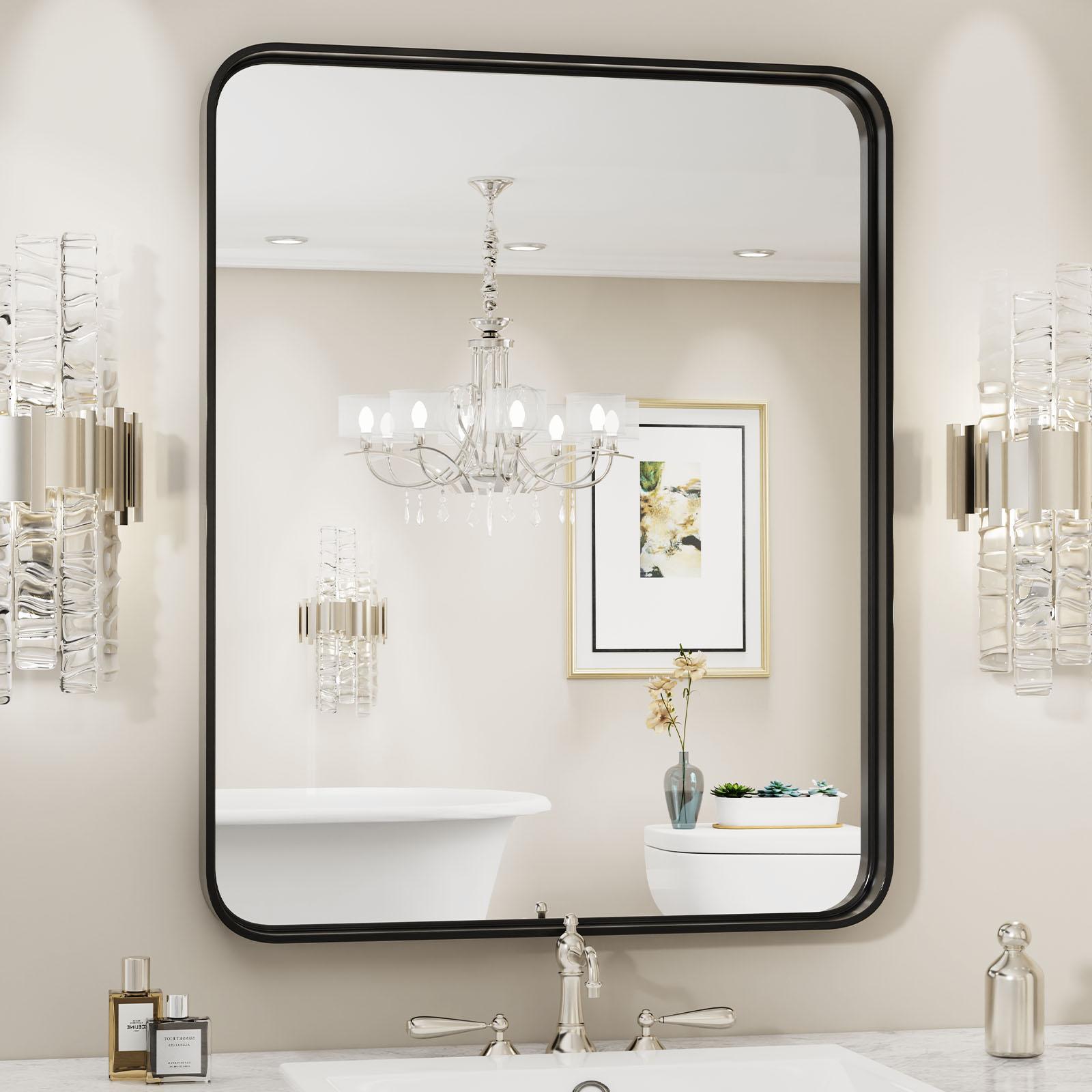 Bathroom Mirror Vanity Mirror for Wall, Aluminum Alloy FramedFarmhouse, Rounded Rectangle ，Anti-Rust,Tempered Glass,Hangs Horizontally or Vertically