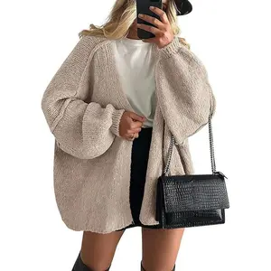 Winter European and American style commuting women's knitted tops, casual sweaters and cardigans, loose cardigans, long sleeved open jackets, carnival wear women's fashionable women's clothing, elegant daily knitting, basic minimalism sweaters for women