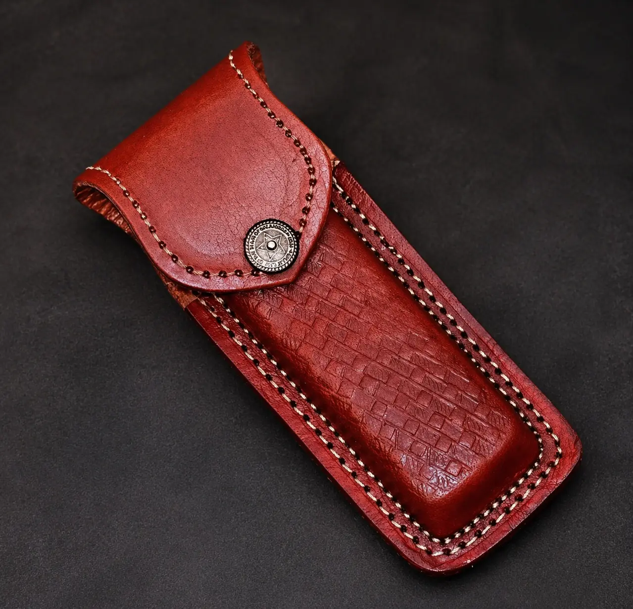 Handmade Cowhide Leather Sheath, Engraved EDC Tool Holder for 5-Inch Folding Knife Handmade Cowhide Leather Sheath, Engraved EDC Tool Holder for 5-Inch Folding Knife
