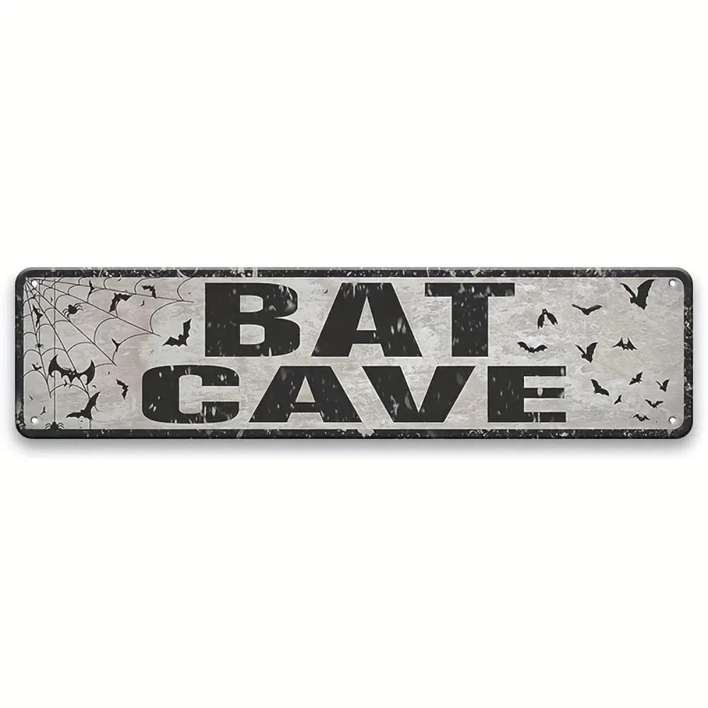 Letter & Bat Pattern Metal Sign, Waterproof Vintage Metal Plaque, Wall Art Decor for Home Bar Garage Pub Dorm Iron Black And Gray