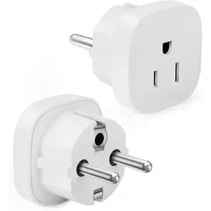 European Travel Plug Adapter, 2 Pack, Type E/F, White,  to , Travel Adapter
