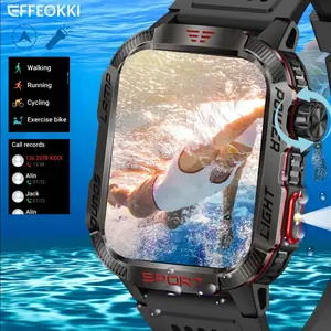 Effeokki Rugged Smart Watch for Men with Wireless Calling, 2.01 Inch IPS Display, 100+ Sports Modes, Fitness Tracker, Altitude Air Pressure, Compass, LED Flashlight, IP68 Waterproof, Compatible with iPhone & Android for Outdoor & Adventure