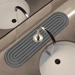 Silica Gel Faucet Splash Guard Absorbent Mat, Bathroom Sink Drain Pad Cup Holder Tray, Non-Slip Washbasin Organizer