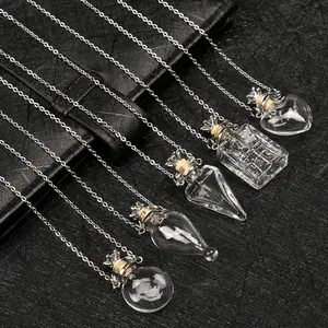 US-LUX - Openable Glaze Vial Pendant Necklace Water Drop Heart Steel Chain Keepsake Jewelry Gift Perfume Mini Bottles Jewellery Necklace