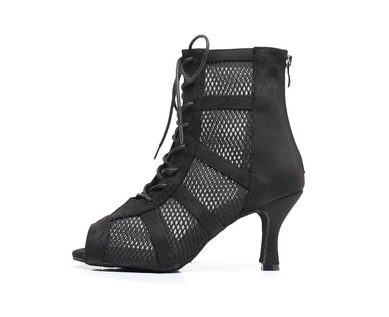 Minishion Dance Practice Shoes for Women Mesh Ballroom Sandals Heels Party Prom Ankle Booties with Zip in Black
