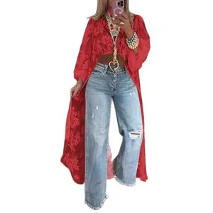 Spring/Summer 2025 New Women’s Sheer Long Top with Lace Floral Front and Low Open Back