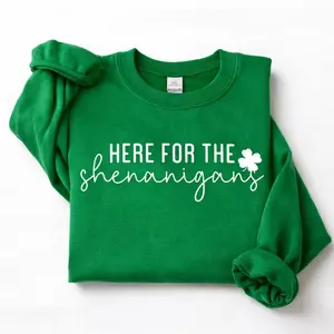 Here For The Shenanigans Sweatshirt, St Patrick’s Day Graphic Pullover, Funny Irish Party Crewneck, Lucky Shamrock Gift for Men Women