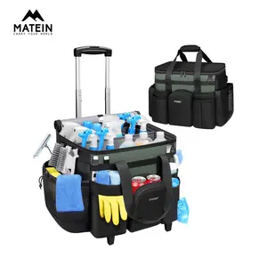 Cleaning Caddy with Wheels, Extra Large Rolling Cleaning Caddy Bag with Detachable Trolley for Housekeepers, Water Resistant Cleaner Supplies Organizer with Wheels for Kitchen, Tool Organizer
