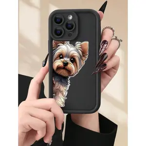 1pc Creative & Adorable Yorkshire Terrier Dog Printed Soft Phone Case, Minimalist Design Great For Birthday, Christmas, New Year Gifts For Friends, Family, Couples. Matte Black Finish, Dust-Proof, Water-Resistant, Compatible With IPhone And Models