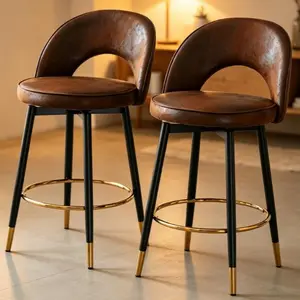 25" Bar Stools Set of 2, Counter Height Swivel Barstools with Faux Leather, Backrest, Footrest & Metal Legs - Ideal for Kitchen Island, Cafe, Pub, Bar Counter & Coffee Bar