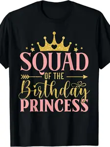 Birthday for Girl Outfit Squad Of The Birthday Princess T-Shirt Black SmallSame style for men and women   summer short-sleeved printed T-shirt pure 220G