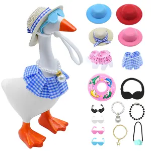16PCS Mini Desk Goose Clothes with Hats, Sunglasses, Bikini,Swimming Ring, Dresses for Magnetic Porch Goose Key Holder Decor & Office Gifts