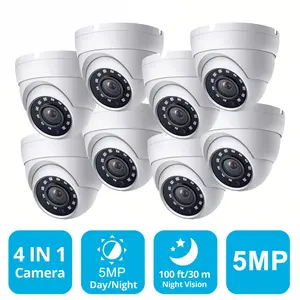 MAISI 5MP Security Camera 4-in-1 CCTV Dome Wired AHD Analog Surveillance Video Add-On White for Indoor Use Clear Night Vision