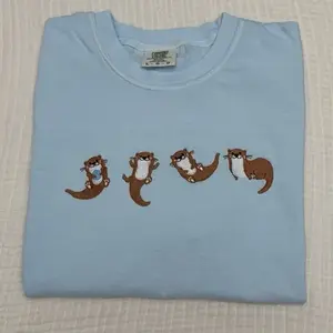 Cute Otters Embroidered Summer Spring Shirt, Otter Embroidered Shirt, Cute Gift For Friend, Daughter