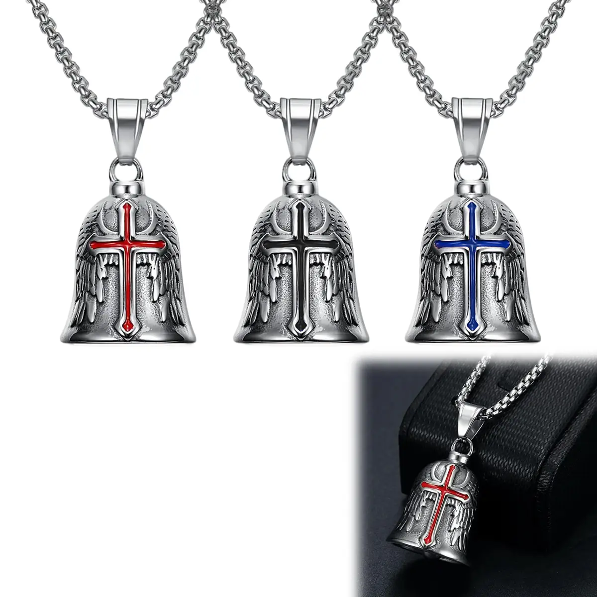 Motorcycle Bell Guardian Angel Charm Necklace - Weather-resistant Good Luck Gremlin Bells - Guardian Design, Good Luck Riding Spirit Bell Accessory for Men & Women,Motorcycle Key Chain
