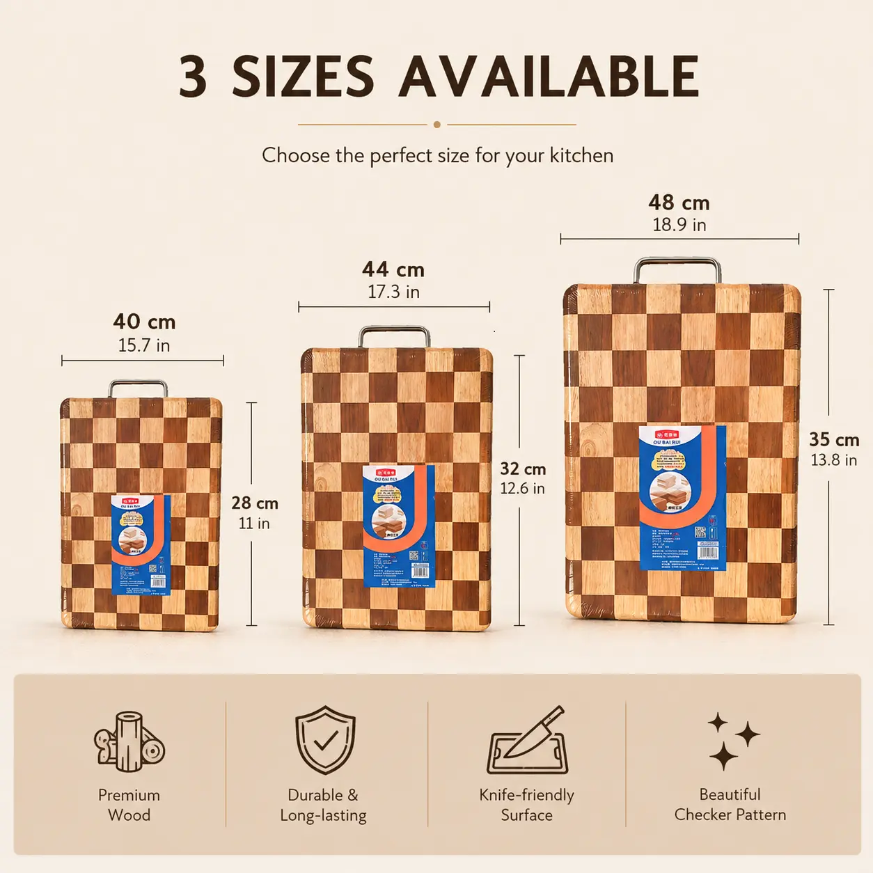 Premium Checkered Wooden Cutting Board | Stylish Mosaic Design Kitchen Chopping Board | Durable Solid Wood Food Prep Board for Fruits, Vegetables & Cooking