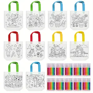 DIY Graffiti Painting Gift Bag, 20pcs/set Including 10 Random Color Bags and 10 Sets of Pens, Cute and Charming Art Gift Bag for Party, Handicraft Activity