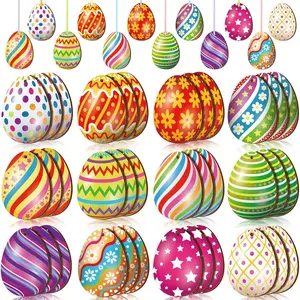 36 Pcs Easter Eggs Ornaments Easter Ornaments for Tree Decorations Wooden Egg Colorful Decorative Wooden Hanging Decoration for Spring Farmhouse Party Basket Filler