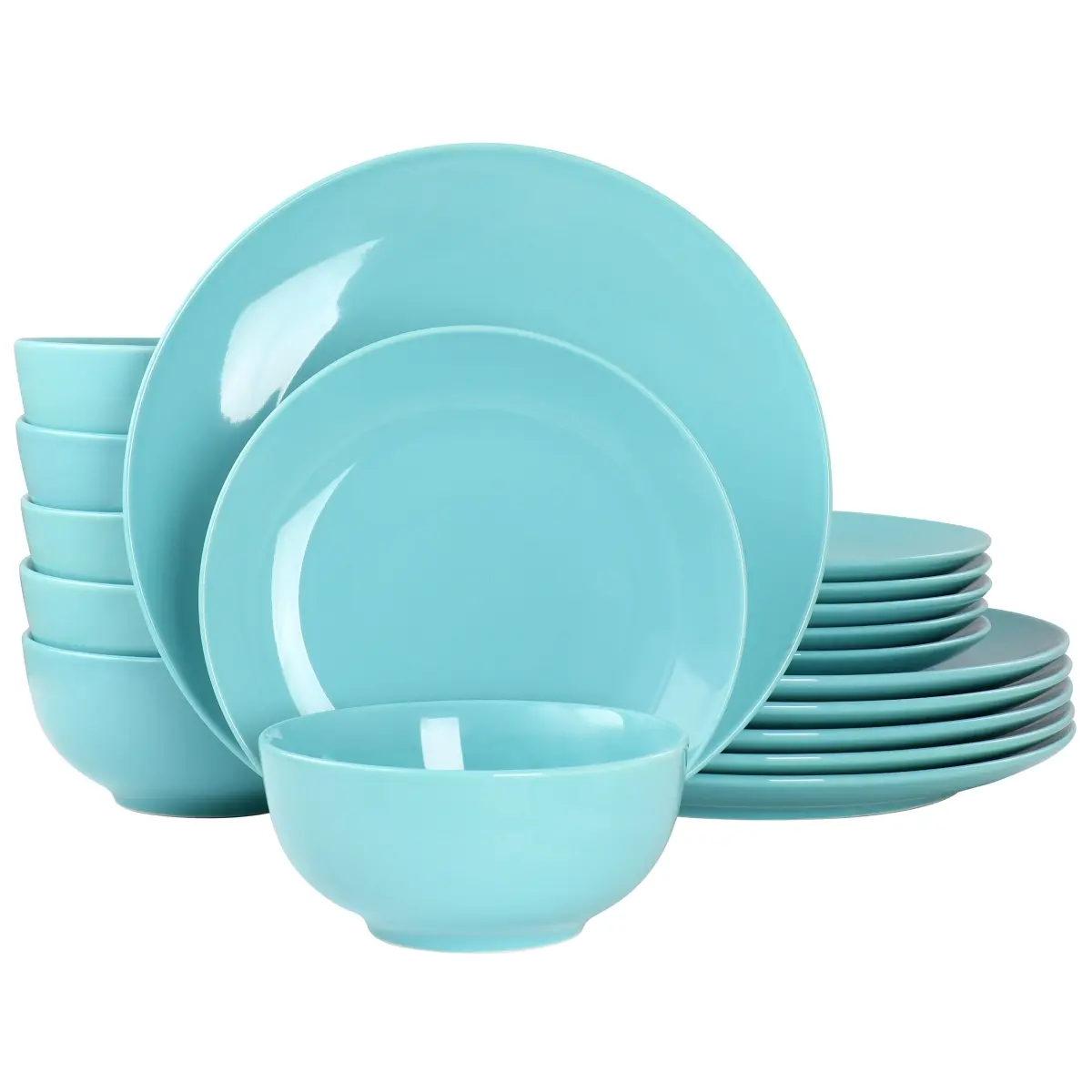 Elama Luna Blue Porcelain Tableware Set - 18-Piece Dinnerware Set with Plates, Plate