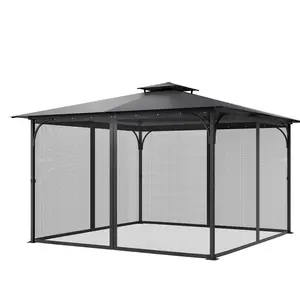 VEVOR Gazebo Netting Replacement, Fit Most 12 x 12 x 7.5 FT Gazebo Curtain, Outdoor Garden Net, 4-Panel Sidewall Mesh Net, Patio Midge Netting with Double Zipper, Canopy Screen (Netting Only)