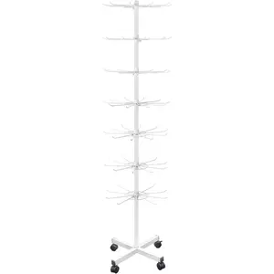 Retail Display Stand 7 Tier, 360 °   Rotating Rack Movable and for Earring Keychains Hats Jewelry Craft Show Retail Display Racks with for Malls, Showroom, Store(White)