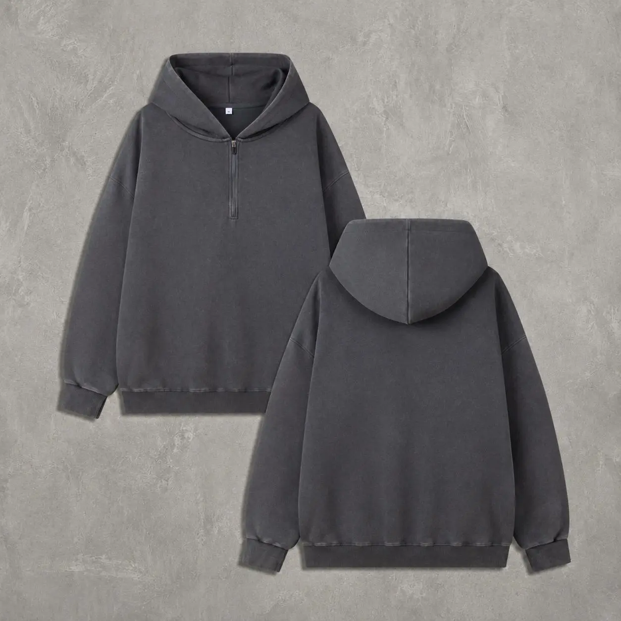 Men's heavyweight washed cotton sweatshirt (54.4% cotton, 45.6% polyester). Oversized boxy fit pullover in vintage black, grey, and green (Sizes S-XXL). Premium streetwear top ideal for casual daily wear, lounging, or as a gym pump cover this fall season