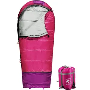 Kids Mummy Sleeping Bag for Camping, 3 Season Cold Weather Sleeping Bag for Boys, Girls & Teens, Lightweight Portable Sleeping Bag with Carry Bag, Blue/Rose Red
