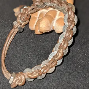 Worn Leather and Stainless Steel Bracelet - Brown Leather with Stainless Steel Links