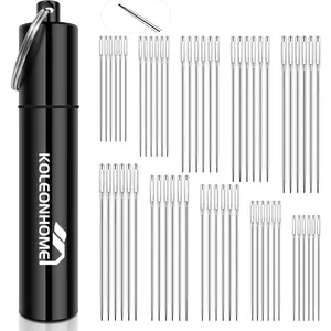 Large Eye Hand Sewing Needles Set 5 Sizes High-Carbon Steel Needles for Mending Embroidery Quilting Crafts Denim & Light Leather Repair Nickel-Plated Aluminum Storage Tube