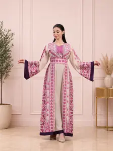 embroidered dress - Thobe Abaya Long Sleeves thobe Princess Design with satin belt ثوب مطرز فخم مع حزام ستان Muslims Modesty Formal