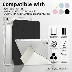 Clear Acrylic Case for iPad Air 4/5/6/7, iPad Pro 11, Pencil Slot, Y-Fold Multi-Angle Stand, Auto Wake/sleep, Hard Shell