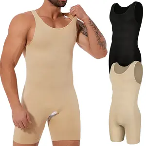 1-2 Pack Menswear Bodysuit Shapewear Tummy Control Full Body Shaper Open Crotch Comfortable Solid Stretchable Compression Breathable Underwear Smooth Shorts