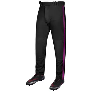 Exxact Sports Proline Full Length Baseball Pants Youth & Adult with Stripes, Relaxed Fit Open Bottom Men/Boys Baseball Pants (Black/Pink)