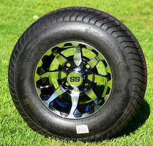 10" VORTEX Machined/Black Golf Cart Wheels and 205/65-10 DOT Low Profile ComfortRide Golf Cart Tires Combo - Set of 4