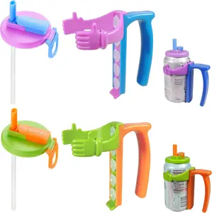 Soda Can Lids and Holders for 12oz Cans – 2 Can Covers with Straw + 2 Can Holder with Handle – For Soda, Beer, Pop – Easy to Hold, Leak-Free