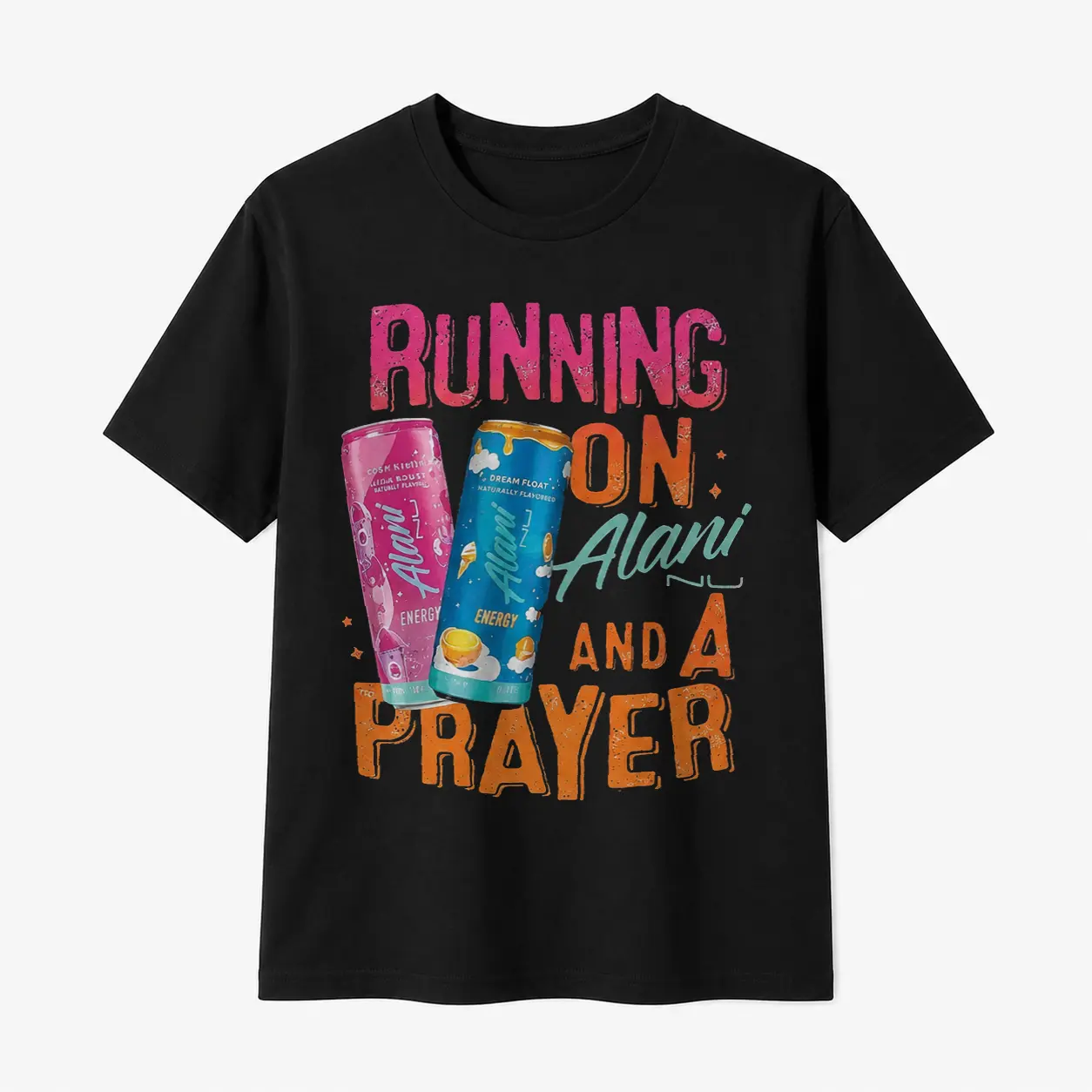 100% Cotton Women's Energy Drink and Prayer Quote Graphic T-Shirt, Crew Neck Short Sleeve Tee, Casual Streetwear Top for Summer, Everyday Wear and Gifts