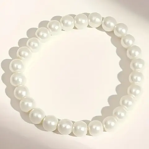 Minimalist Temperament Faux Pearl Beaded Bracelet, Elegant Adjustable Elastic Beaded Bracelet for Women & Girls, Fashion Jewelry for Party, Daily Clothing Decor, Glossy Bangle