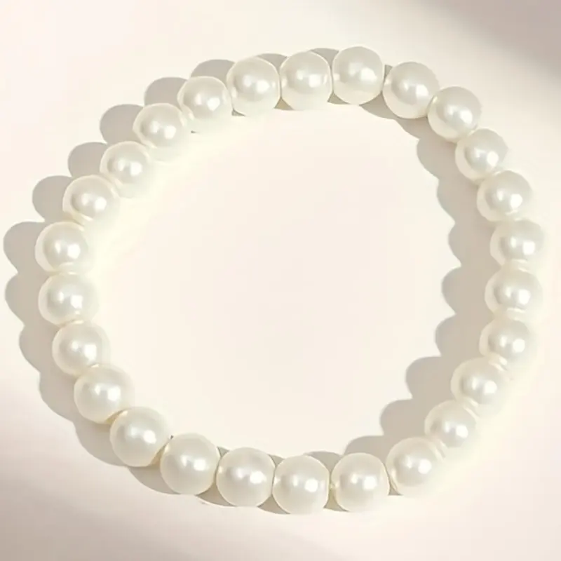 Minimalist Temperament Faux Pearl Beaded Bracelet, Elegant Adjustable Elastic Beaded Bracelet for Women & Girls, Fashion Jewelry for Party, Daily Clothing Decor, Glossy Bangle