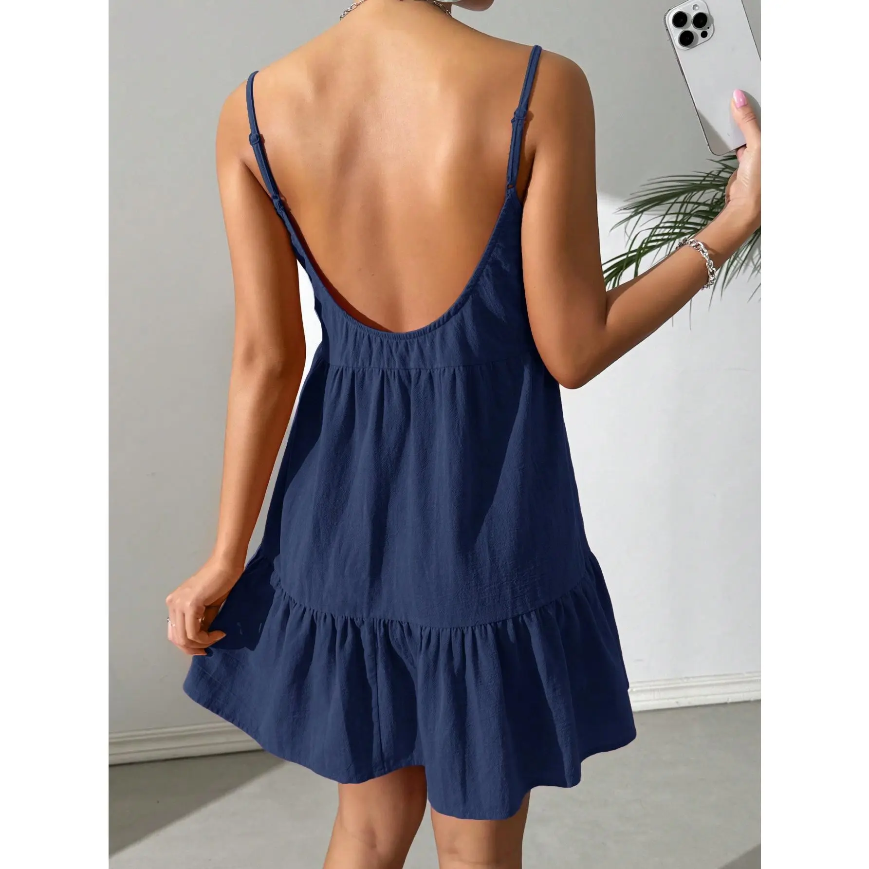 Summer sexy navy blue backless spaghetti strap flowy slip dress sun dress flowery backless mini dress vacation beach dresses - TikTok Shop Summer sexy navy blue backless spaghetti strap flowy slip dress sun dress flowery backless mini dress vacation beach dresses - TikTok Shop