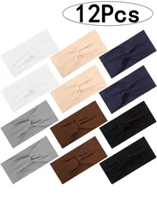 12Pcs-Breathable Cross Elastic Hairband, Plain Sporty Style, Wide Knit Headwear, All Seasons, Daily Wear, Versatile Hair Accessory