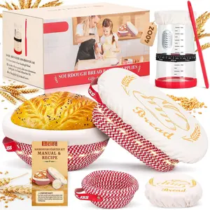 Sourdough Starter Kit with 40oz Starter Jar - 3 count  Rope Banneton Bread Proofing Baskets Set (9/10/5in), Complete Sourdough Bread Baking Supplies for Beginners, Ideal  for Bakers